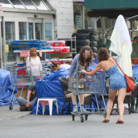 Katie Holmes upskirt wearing an ultra short denim dress