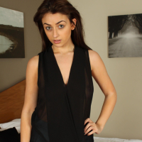 Hot brunette peels her denim shorts off her cute bubble butt