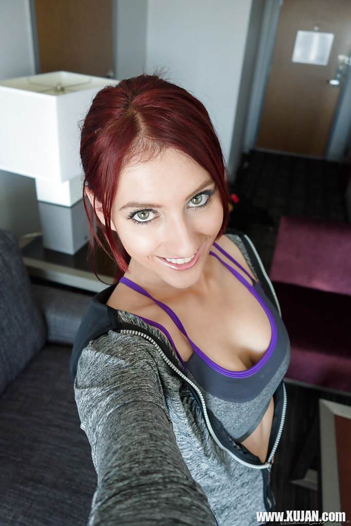 Big tit redhead Addison Ryder stripping off tight fitting yoga pants - Photo #1564000