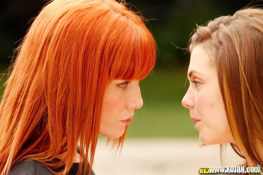 Adorable lesbian Kiera Winters making out with her friend outdoor - Photo #1589865