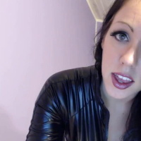 Sexy busty teen Kayla Kiss teases in a latex cat suit