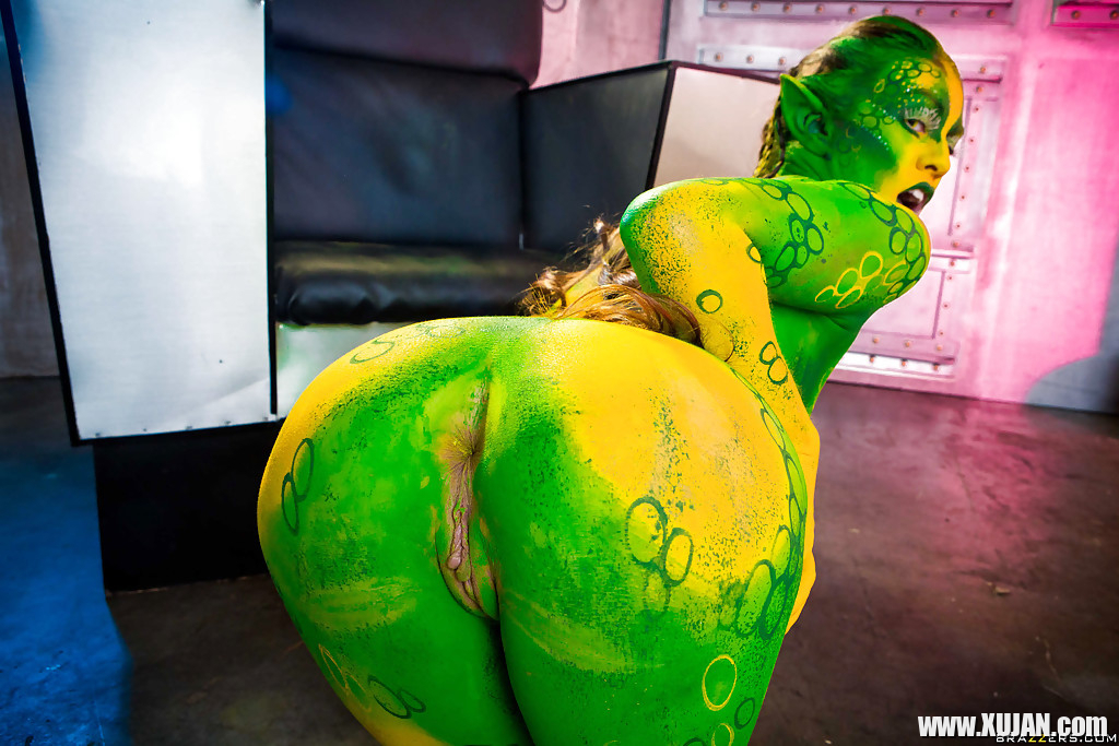 Kinky cosplay chick Tiffany Doll posing in body paint uniform and spreading - Photo #1602977