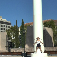 Lilyan Red redhead public babe is bound and fucked with an audience