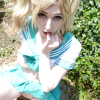 Cosplay girl Jessica Jensen flashing naked upskirt and baring tits outdoors