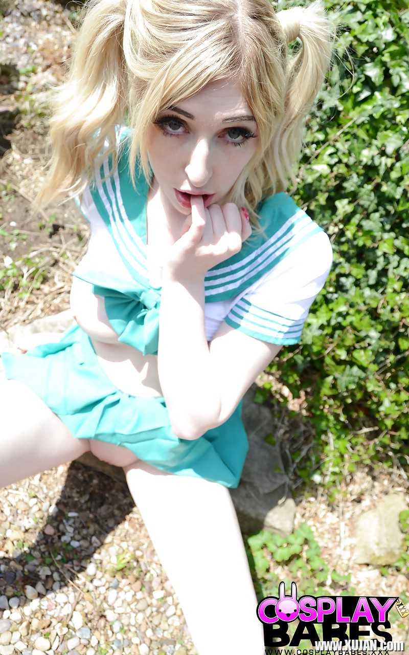 Cosplay girl Jessica Jensen flashing naked upskirt and baring tits outdoors - Photo #1617869