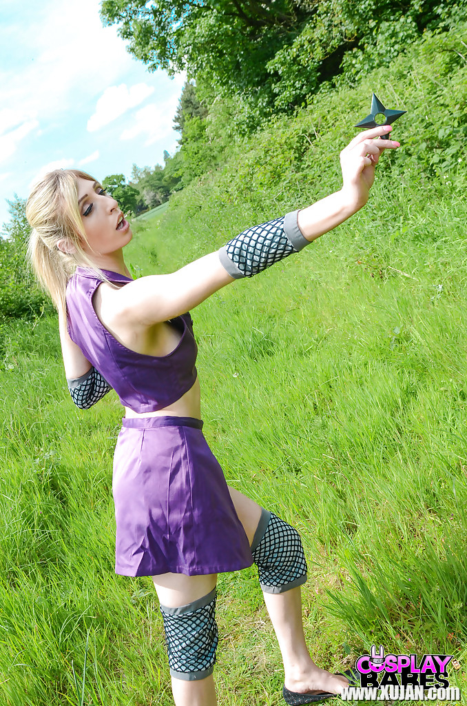 Kinky blonde babe Jessica Jensen playing around in a ninja outfit - Photo #1617917