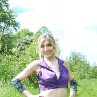 Kinky blonde babe Jessica Jensen playing around in a ninja outfit