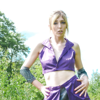 Kinky blonde babe Jessica Jensen playing around in a ninja outfit