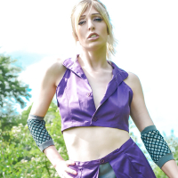 Kinky blonde babe Jessica Jensen playing around in a ninja outfit