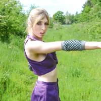 Kinky blonde babe Jessica Jensen playing around in a ninja outfit