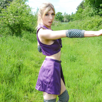 Kinky blonde babe Jessica Jensen playing around in a ninja outfit