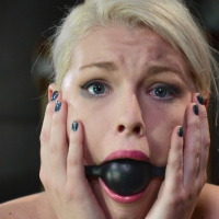 Ella Nova platina blonde in blue dress bound in rope her ass spanked