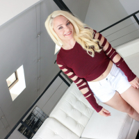 Naughty blonde babe Hadley Mason blows a big dick for a facial reward