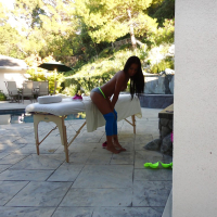 Asian beauty Amia Miley peels off yoga clothes before sleeping on massage bed