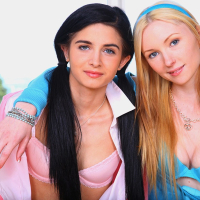 Two slim teen cuties stripping and showing their tight sexy bodies