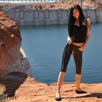 Zoe Rush posing Outdoors in her crotchless latex Pants
