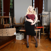 Blonde beauty Angel Wicky stripping out of office worker clothes