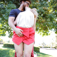 Blonde MILF Ashley Fires is seduced outdoors for rough sex indoors