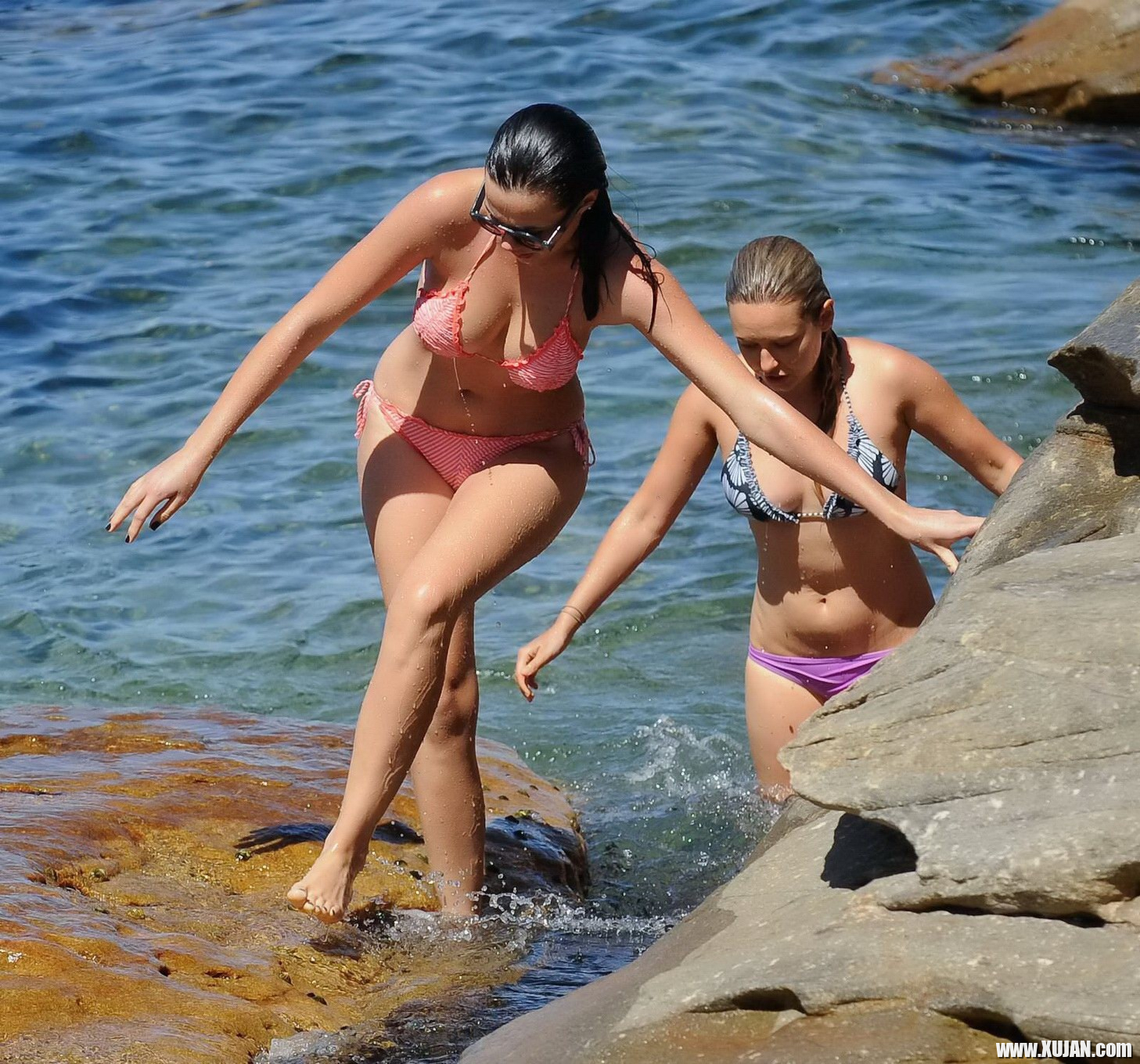 Demi Harman showing off her curvy body in a striped red bikini at the beach in S - Photo #1682829