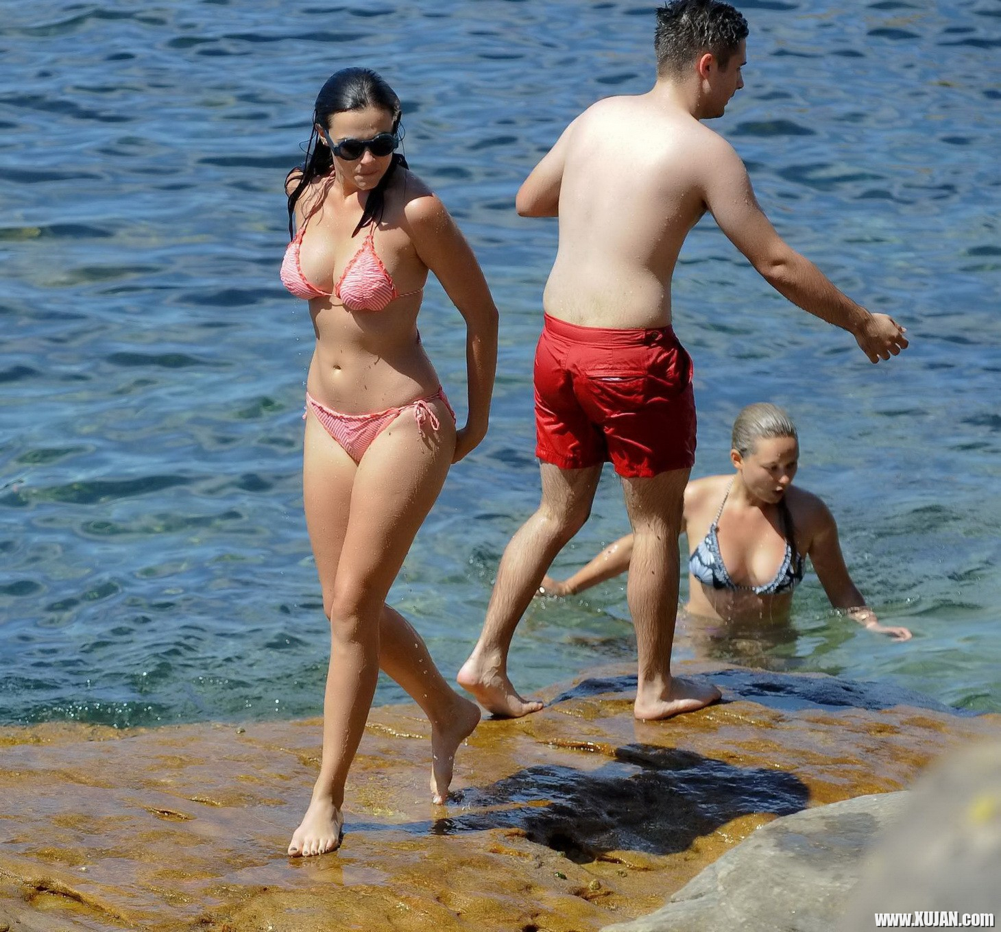 Demi Harman showing off her curvy body in a striped red bikini at the beach in S - Photo #1682831