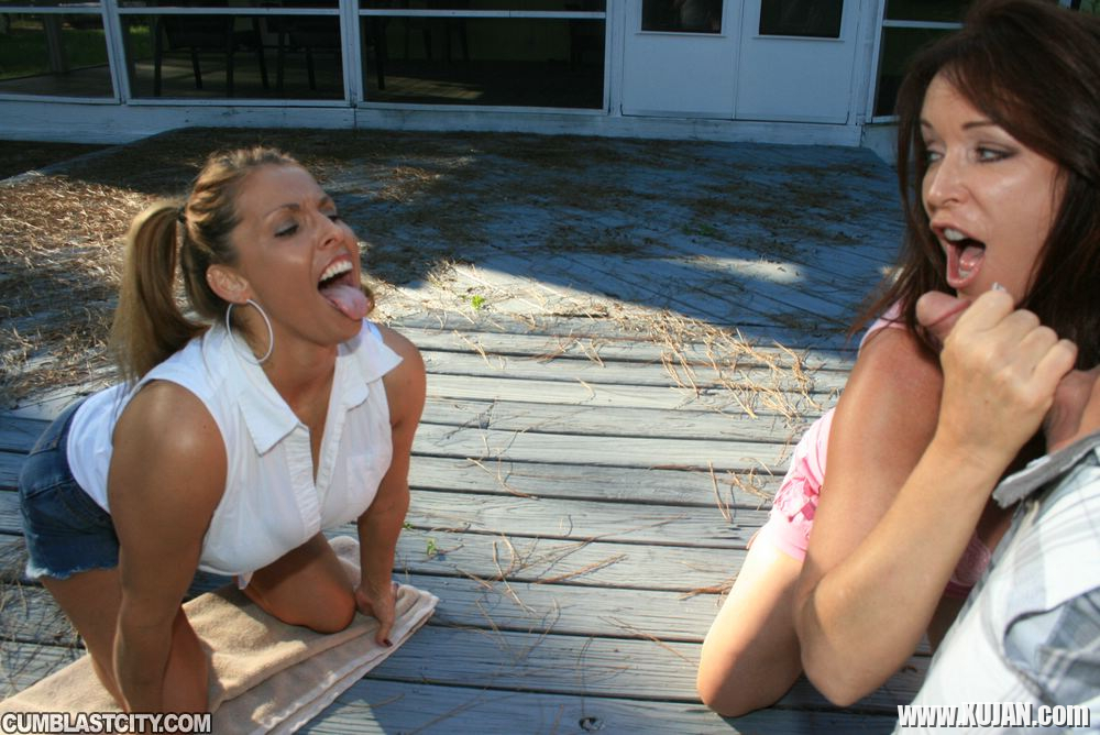 Big busted MILFs sharing a cock and getting bukkaked outdoor - Photo #1685291