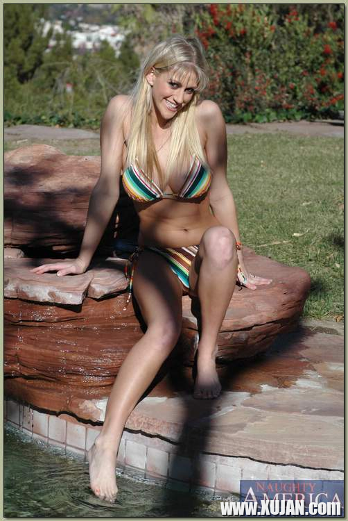 Busty blonde Eve Laurence strips from bikini and spreads shaved slit - Photo #1690214