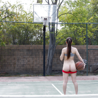 Cute coed Alexis Rodriguez stripping and spreading on public bb court