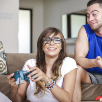 Glasses wearing Latina Cassidy Banks getting banged in long socks