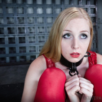 Delirious Hunter in red pantyhose is bound her ass spanked red