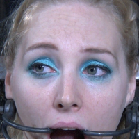 Delirious Hunter is bound with mouth and pussy spread vibrator made to orgasm