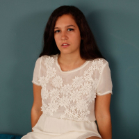 Horny amateur teen Caroline Ray spreading her unshaved snatch