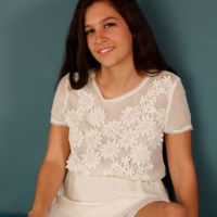 Horny amateur teen Caroline Ray spreading her unshaved snatch