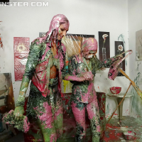 Sexy fetish babe Kitty Jane has some messy fully clothed fun with her friends