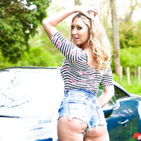 European girlfriend Lexi Lowe stripping naked outdoors on car hood