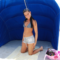 Teen babe Tanner Mayes strips off bikini to masturbate her horny pussy