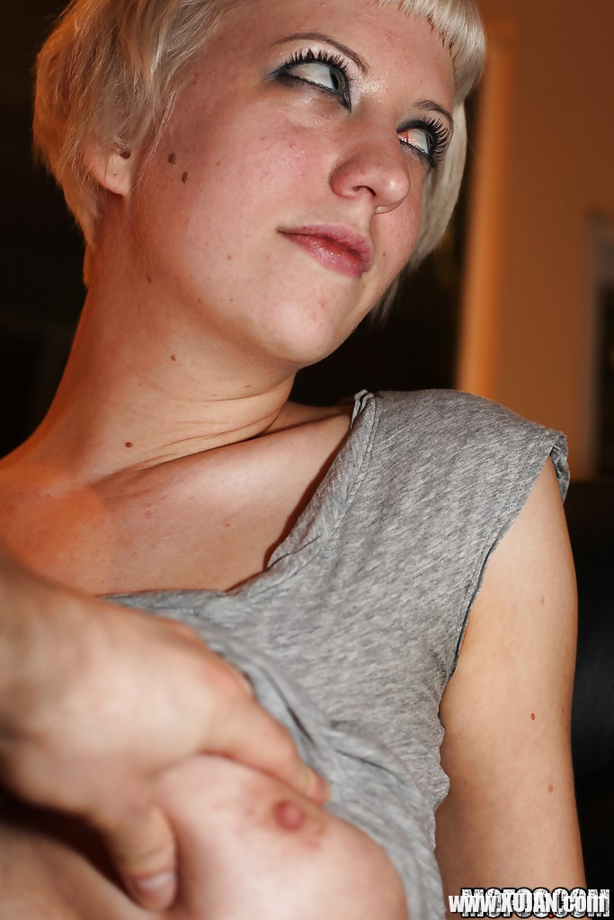 Amateur blonde babe in black panties Cherry Torn showing her big melons - Photo #1740962