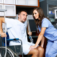 Nurse Jamie Jackson helps her Patient get it up