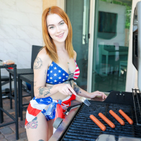 Patriotic redhead teen Sage Fox craves for her stepbros big schlong