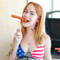 Patriotic redhead teen Sage Fox craves for her stepbros big schlong