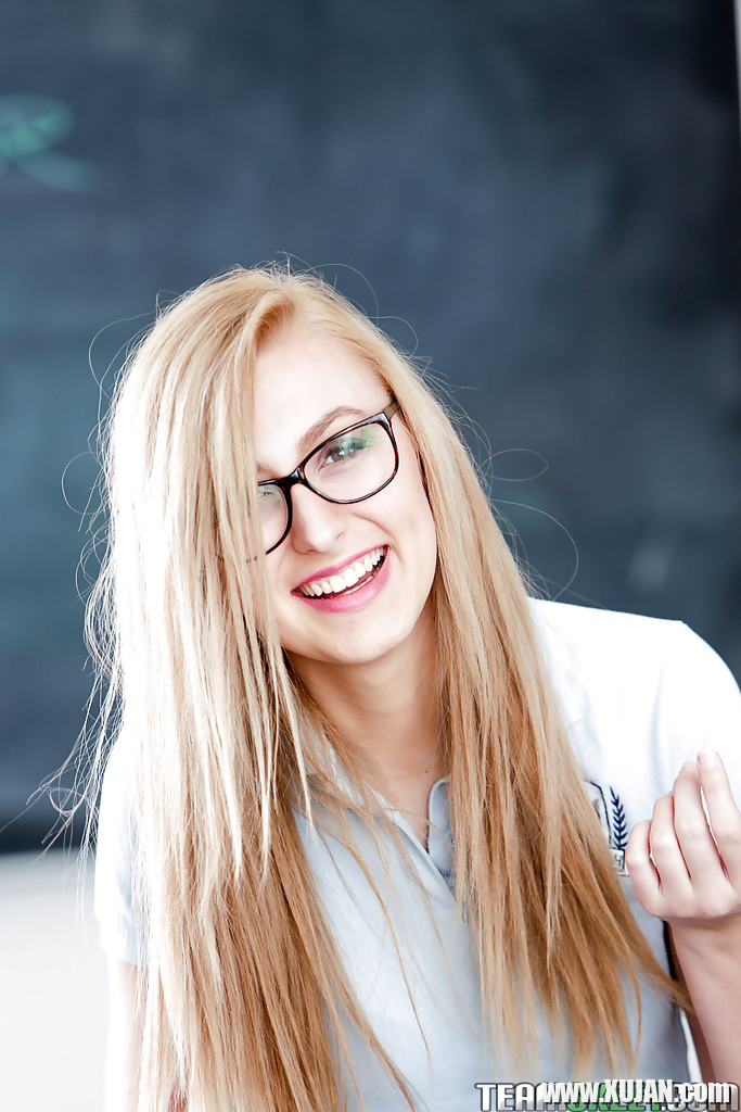 Young blonde nerd in glasses Alexa Grace posing in schoolgirl uniform - Photo #1757488