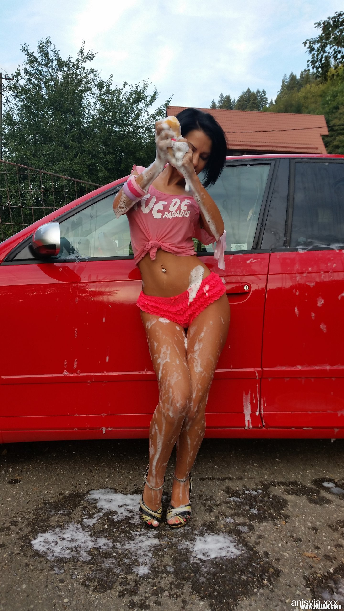 Amazing Brunette Anisyia XXX washing her Car - Photo #1773585