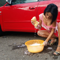 Amazing Brunette Anisyia XXX washing her Car