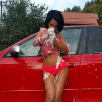 Amazing Brunette Anisyia XXX washing her Car