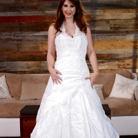 Brunette MILF Karina White showing off spread pussy after doffing wedding gown