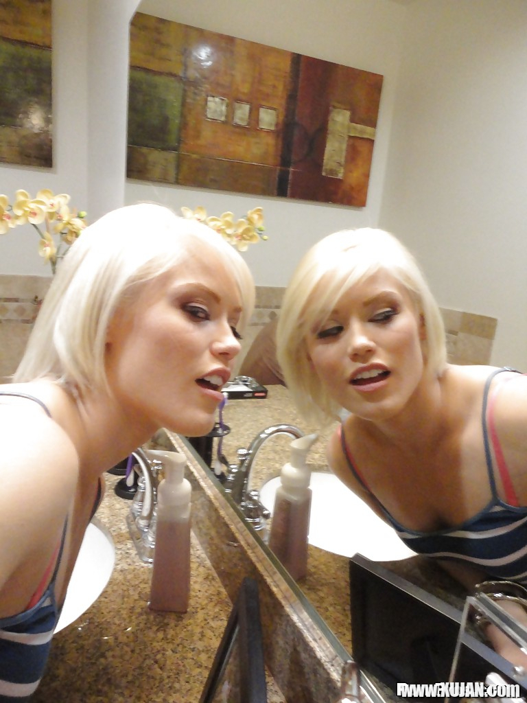 Young blonde hottie Ash Hollywood taking selfies in mirror while undressing - Photo #1785755