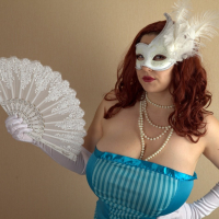 Busty Samanta Lily packs her massive boobs into a sexy mask costume