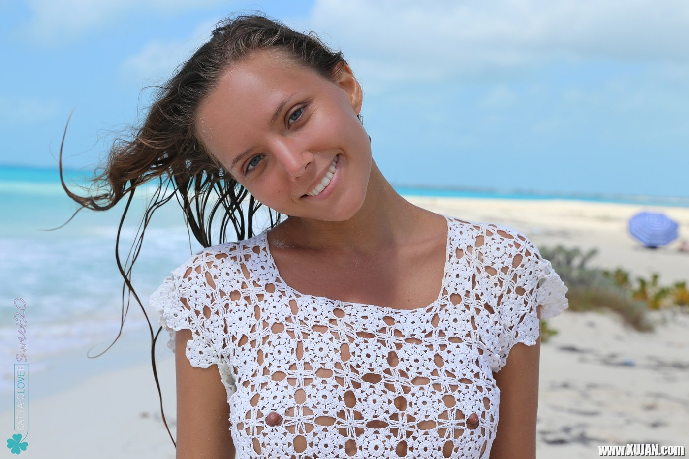 Sweet hottie Katya Clover posing topless on the beach - Photo #1814775