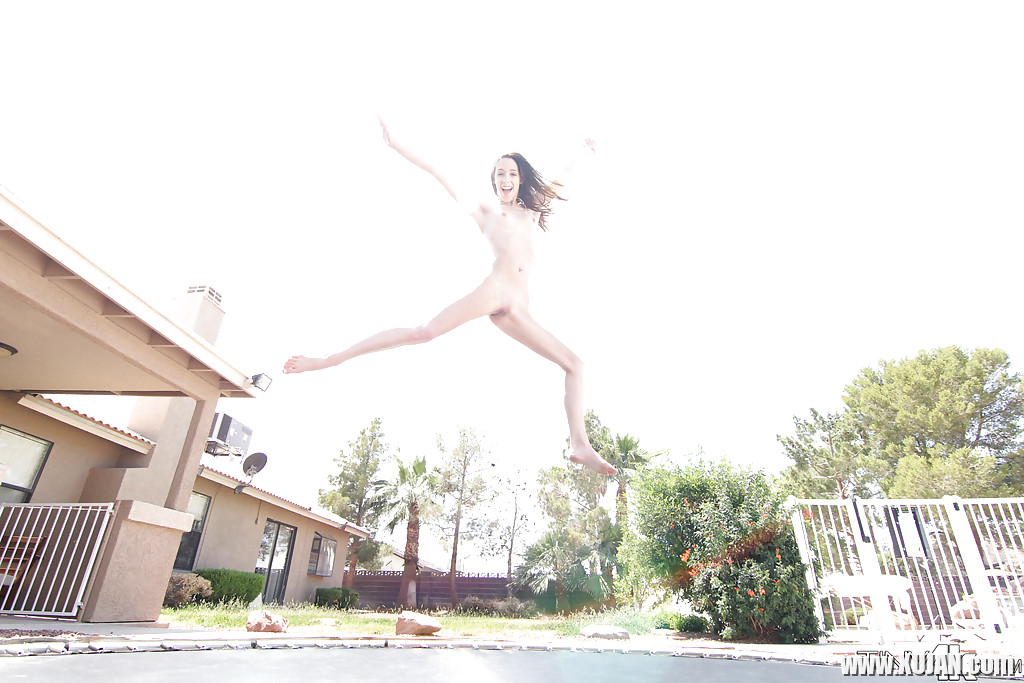 Leggy solo girl Lola Hunter poses outdoors beside swimming pool in bikini - Photo #1824001
