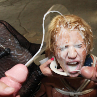 Tied up babe getting disgraced with cum