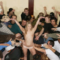 Blonde babe in hardcore bukkake party with facial cumshots